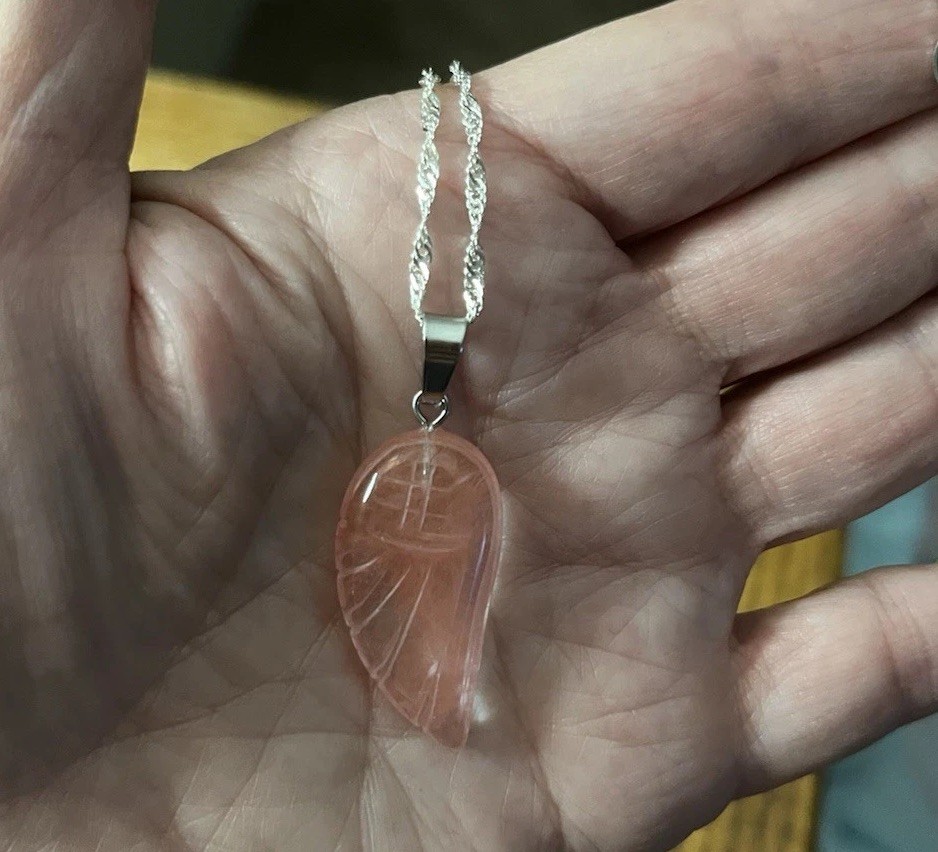 Sterling Silver. Rose Quartz Angel Wing , Love Compassionate Emotional Healing .