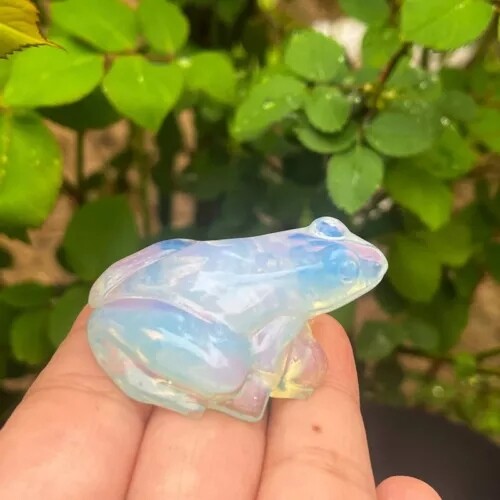 Natural Opal Quartz Crystal Lucky Frog Carved Gemstone Statue Energy Decor US