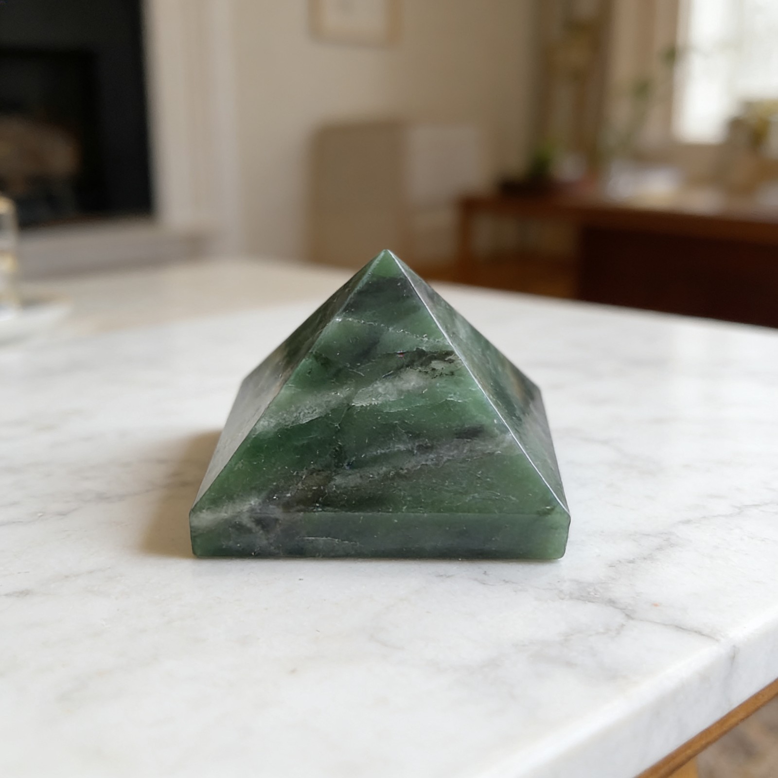 Elegant Green Jade Pyramid | Certified Natural Crystal for Heart Chakra