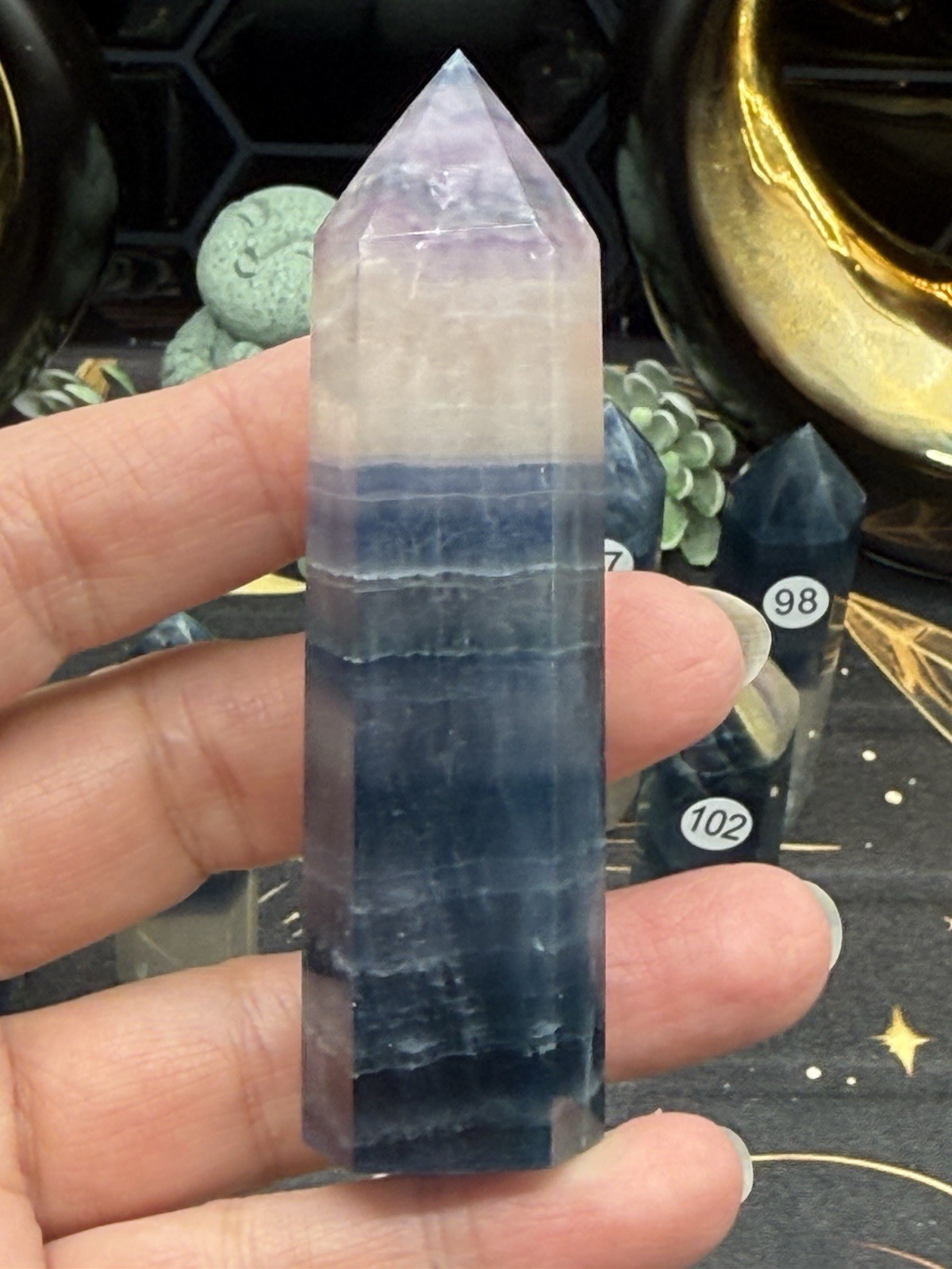 Natural Blue Flouorite Points Clear Banding Free shipping