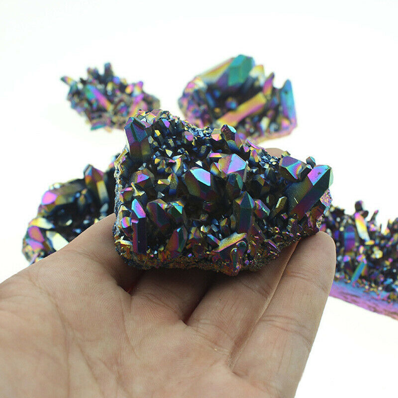 50g Natural Quartz Crystal Cluster Aura Rainbow Titanium Ore Stone Specimen Gift