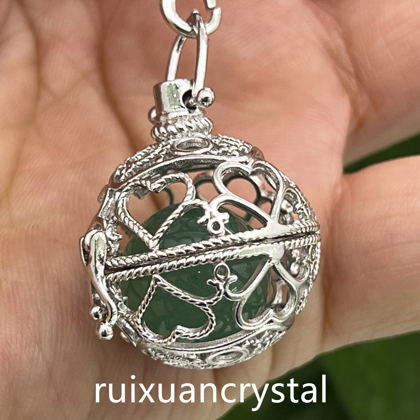 1pc Natural Aventurine Quartz Sphere cage key chain Crystal Reiki Healing