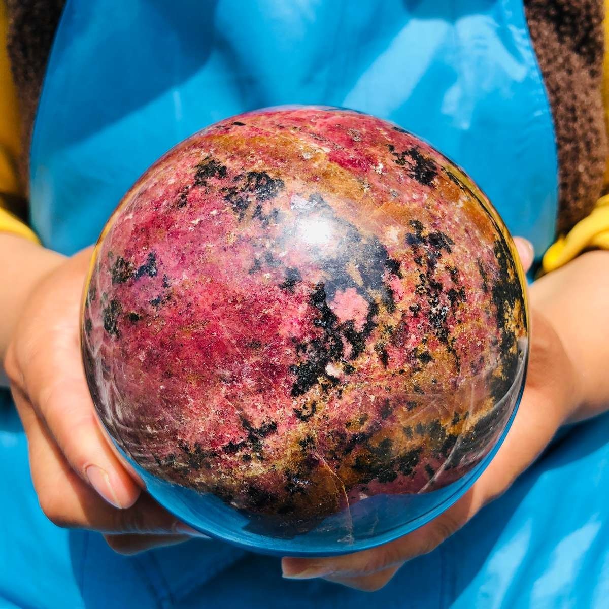 6.24 LB Natural Rhodonite Crystal Sphere Pink Black Healing Gem Stone 4773