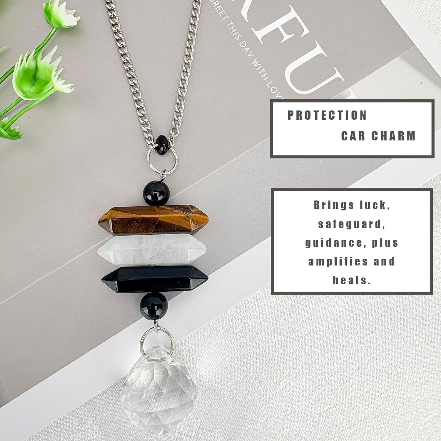 Crystal Hanging Car Charm,Cute Healing Stones Car Decor for Rear View Mirror,Boh