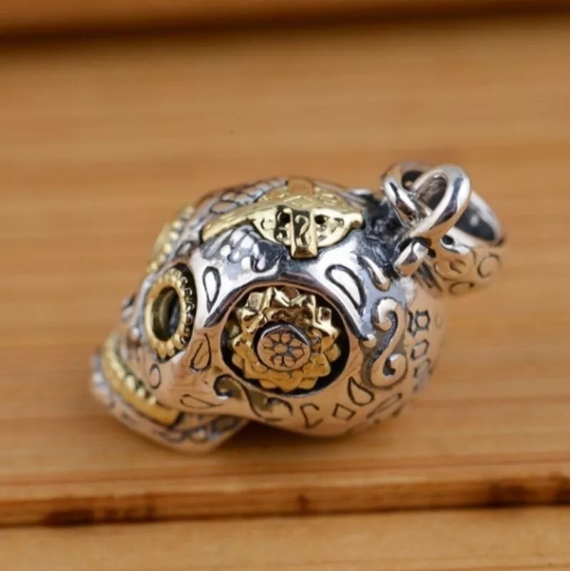 Men’s Fashion Jewelry Silver & Gold Skull Lightning Bolt Pendant Necklace
