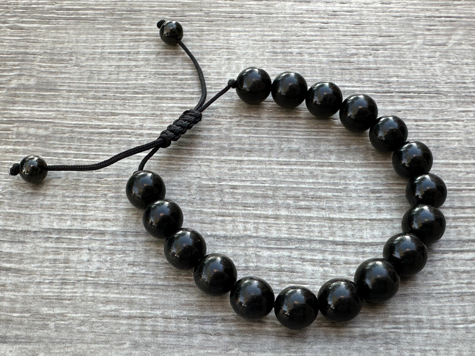 Grade A++ Jet Crystal Adjustable Bead Bracelet 10mm, Genuine Jet Gemstone