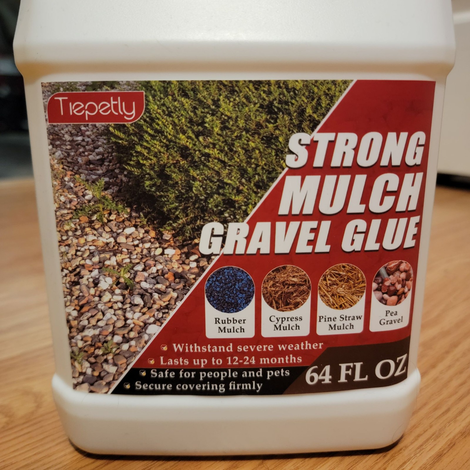 Trepely Strong Mulch Gravel Glue 64 FL OZ Weatherproof Pet Safe 12-24 Months