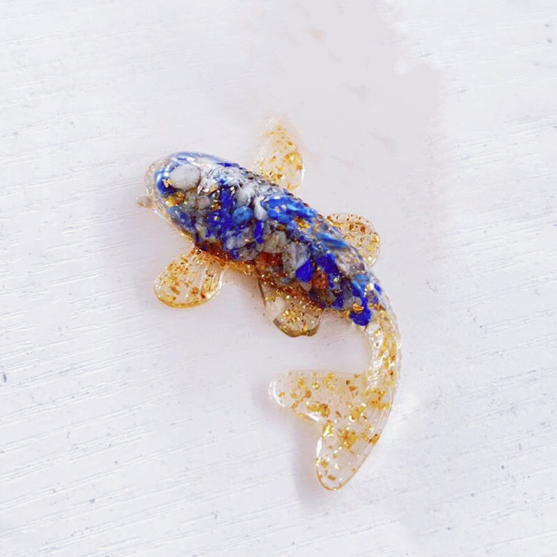 10Pcs Natural Lapis Lazuli Quartz Crystal Gravel Koi Healing Carp Resin Statue