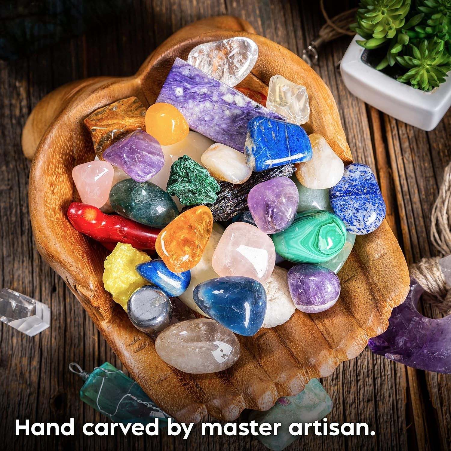 Carved Hands Offering Bowl – Crystal Holder for Stones, Rock Collection Holde…