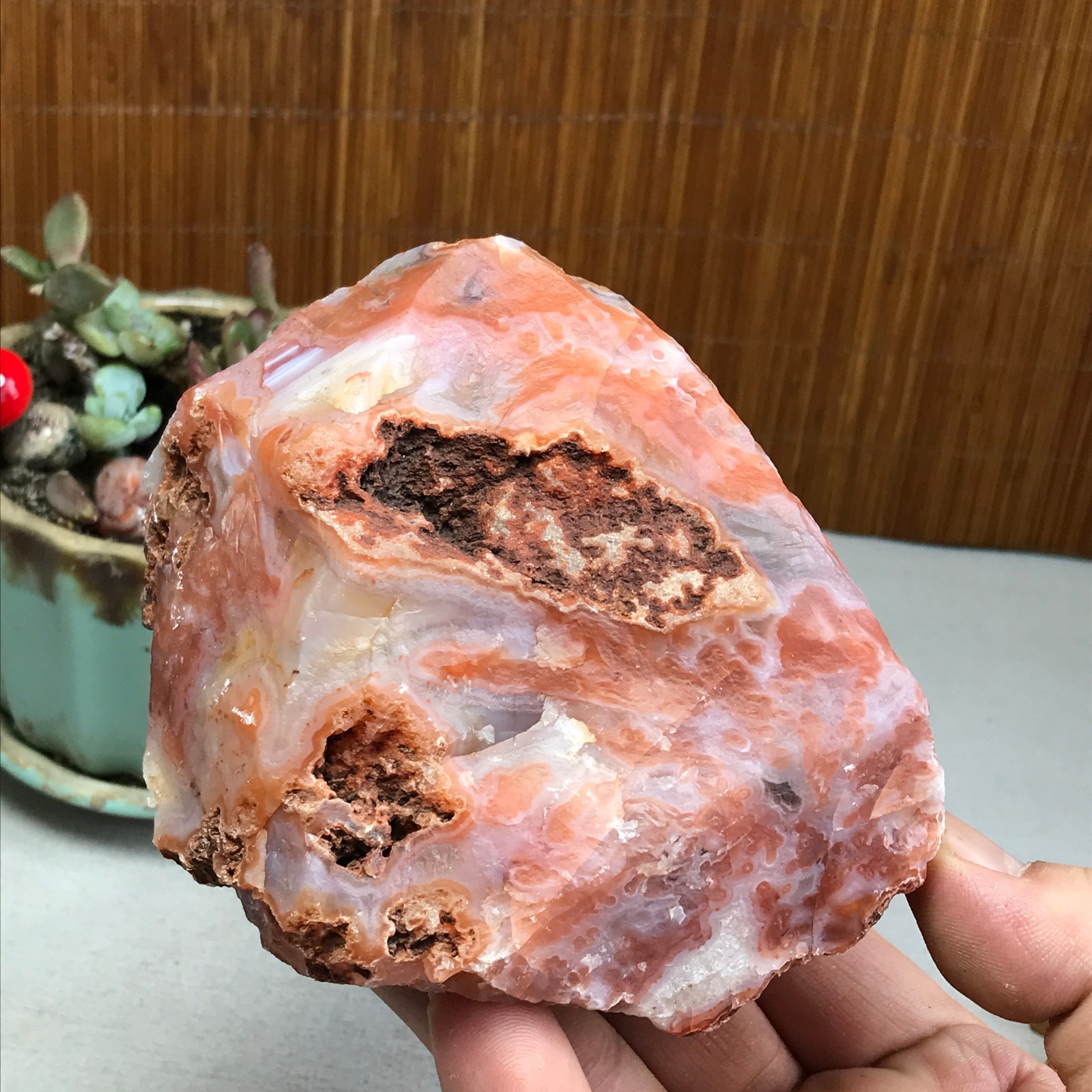 90-89-80mm Top Natural Red Agate quartz crystal Chunk Specimen rough 844g A4592