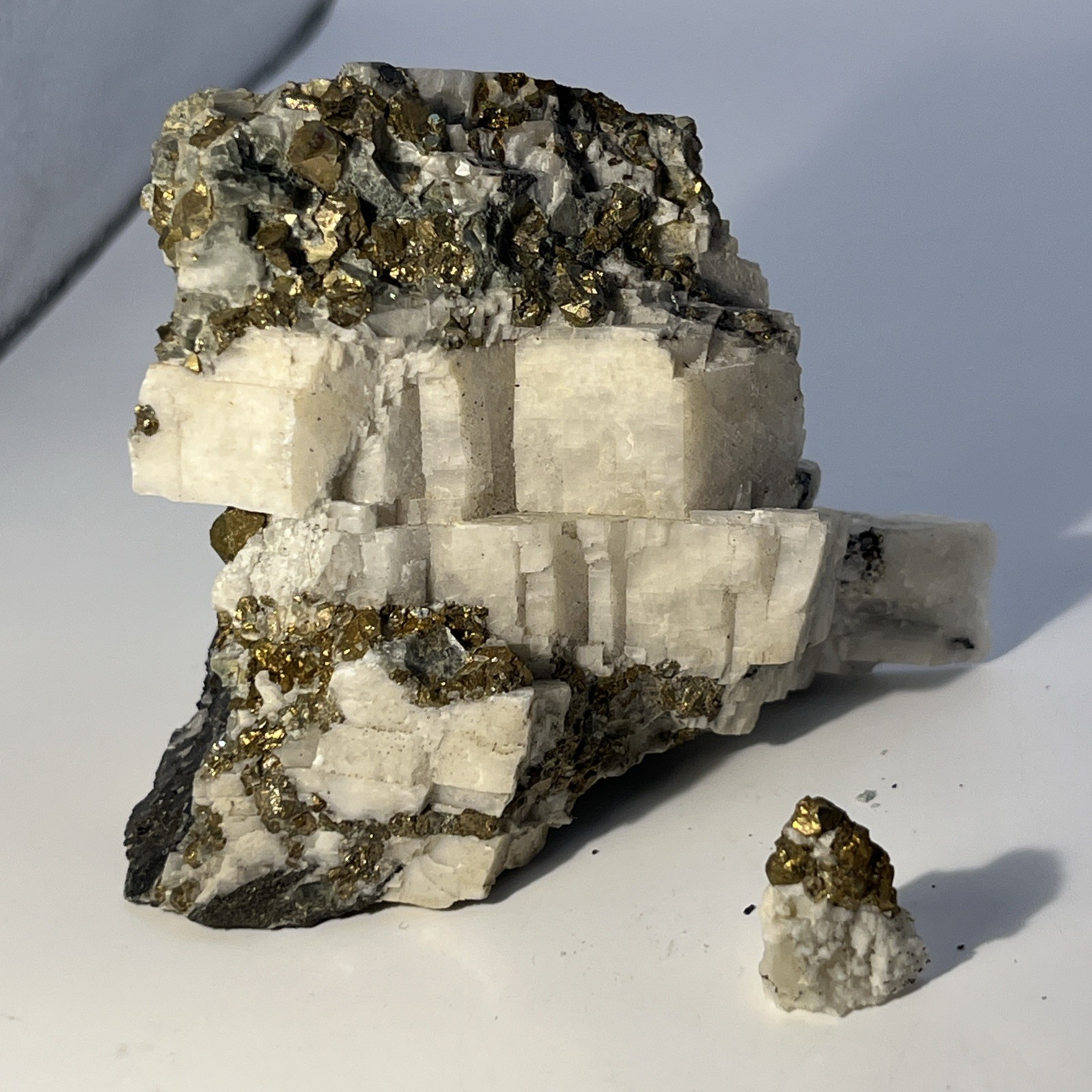 175g Rare Golden Chalcopyrite Iron Pyrite Gemstone Mineral Specimen in Calcite
