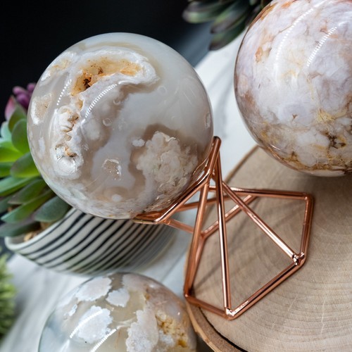 Flower Agate Crystal Sphere Spiritual Healing Stone Ball Altar Pink Amethyst Art