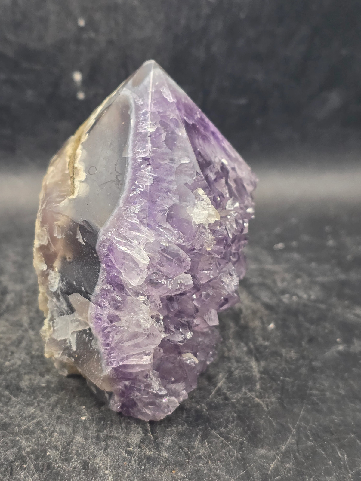 Druzy Amethyst polished top point! 10 ounces, 2.8 inches tall, 2.4 wide