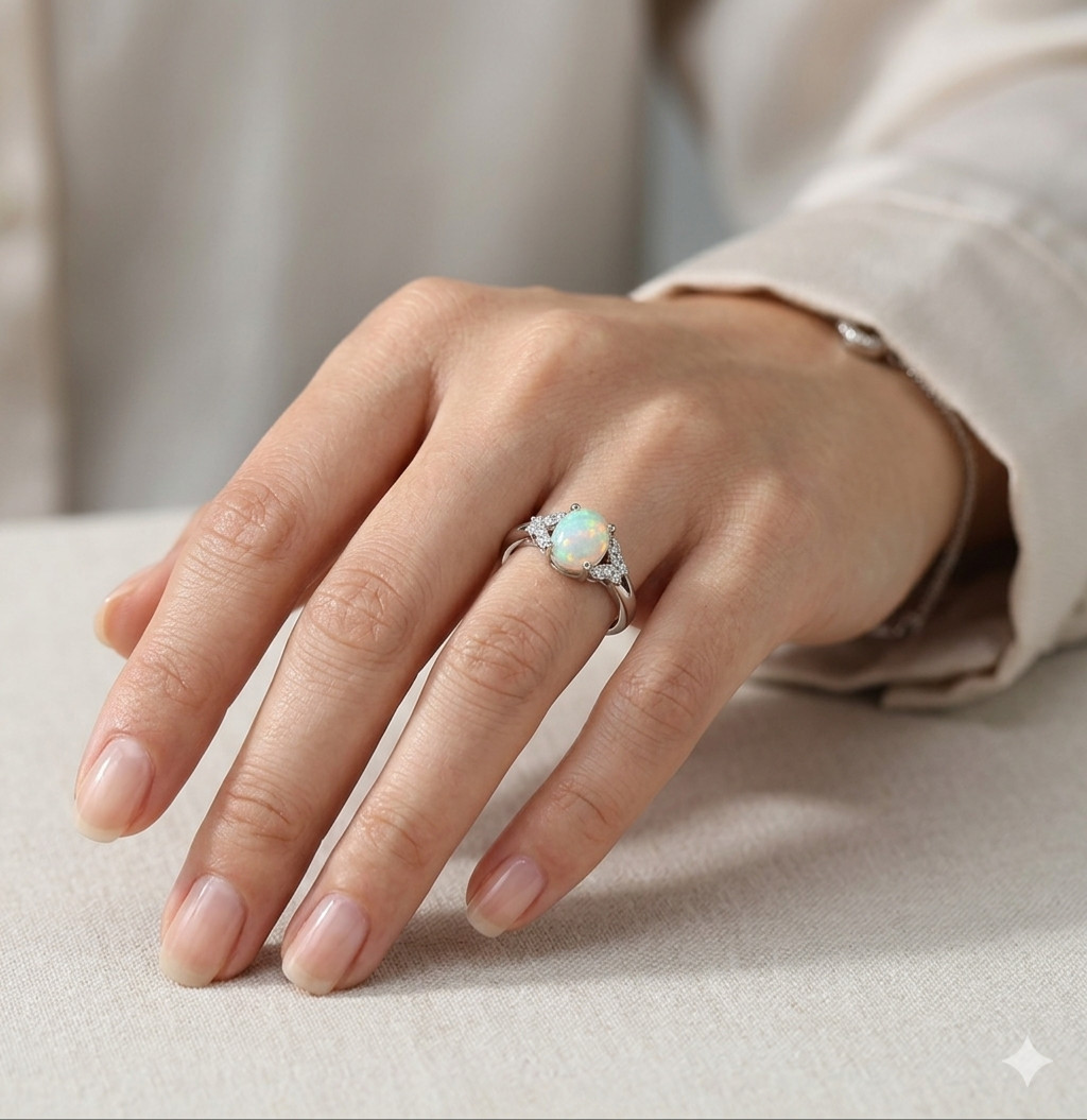 Wholesale 7 Pcs Natural Opal Stainless Steel Rings 7x9mm