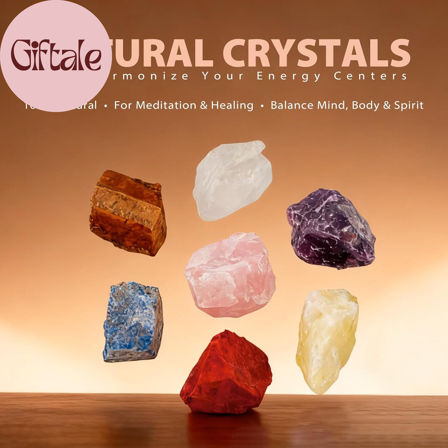 7 Chakra Healing Crystals Set – Large Raw Stones: Amethyst, Rose Quartz, Citrine
