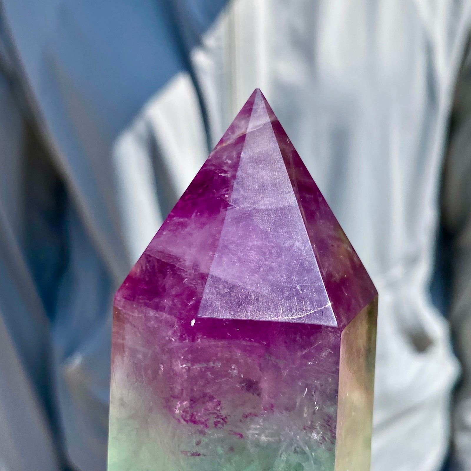 2.13LB Natural Fluorite Crystal Column Magic Wand Obelisk Point Earth Healing