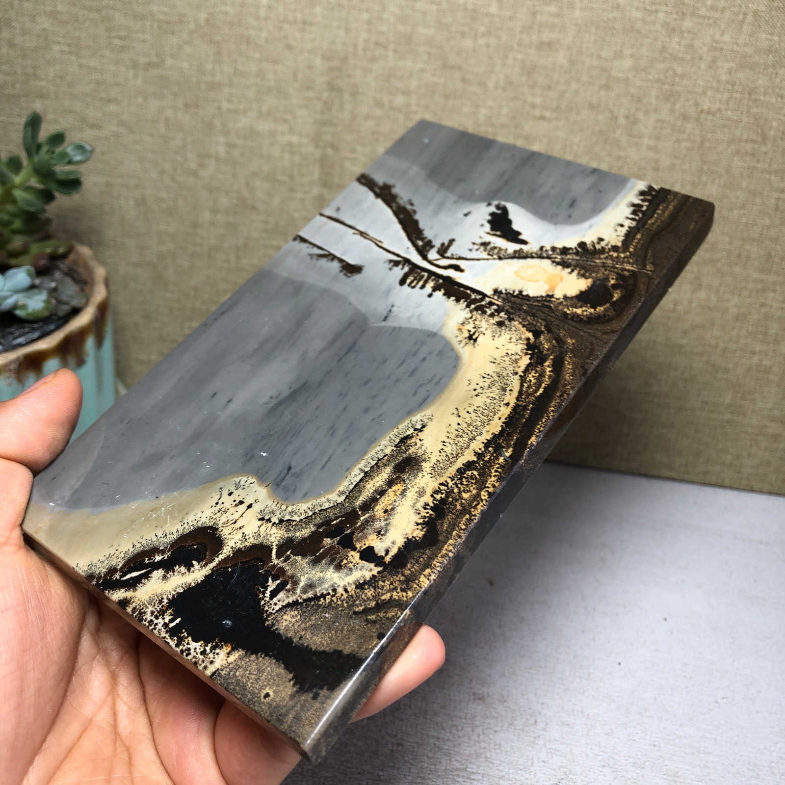 Natural Chinese painting stone crystal ornaments pictographic landscape A5053