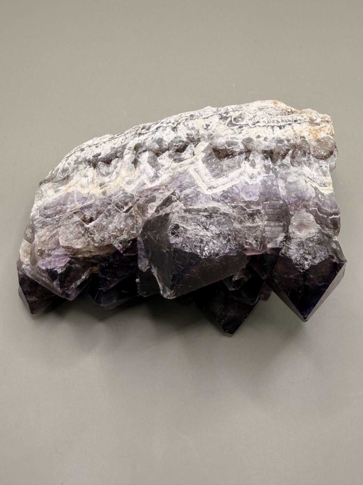 Natural Dark Amethyst Cluster ∼4″ – Raw Purple Chevron Quartz Crystal Points