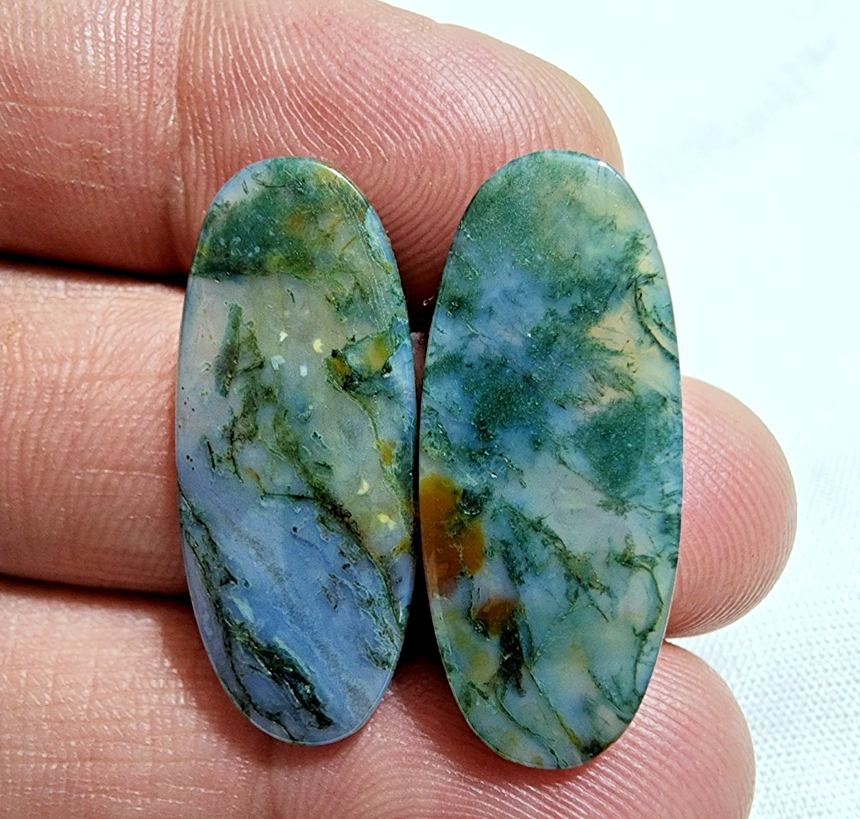 Amazing Rare Moss Agate Matching Pair Cabochon 26ct Loose Gemstone for Jewelry