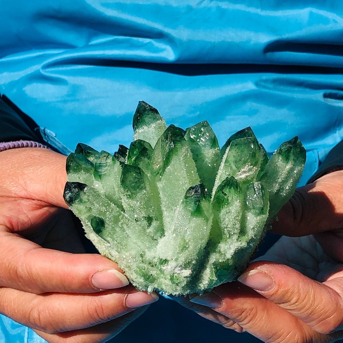 4Pcs 3.89LB New find green Phantom Quartz Crystal Cluster mineral samples heals