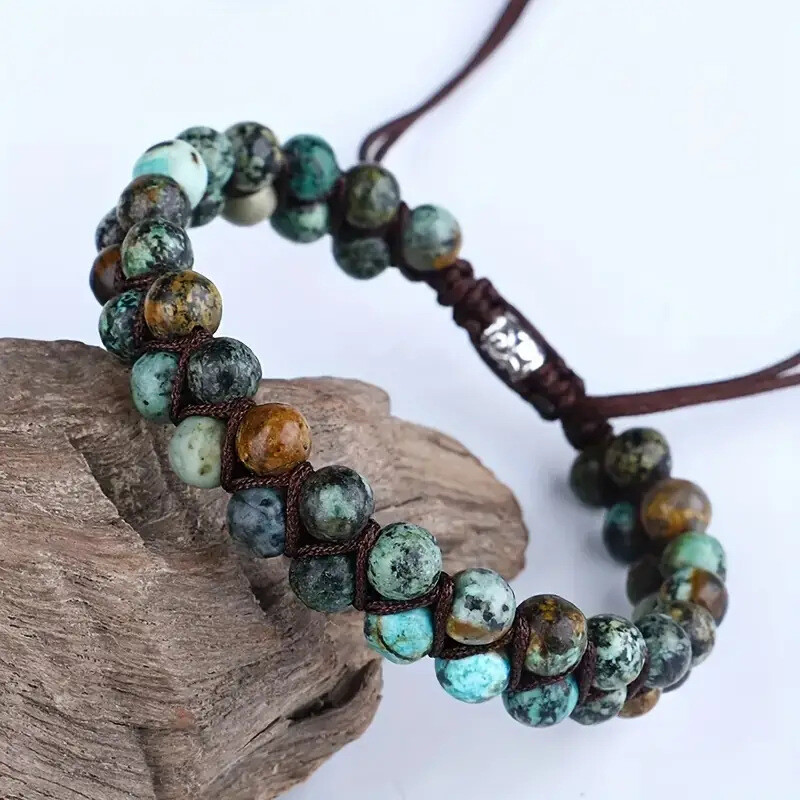 Handmade Braided African Turquoise Round Bead Healing Women Men Bracelet Gift1PC
