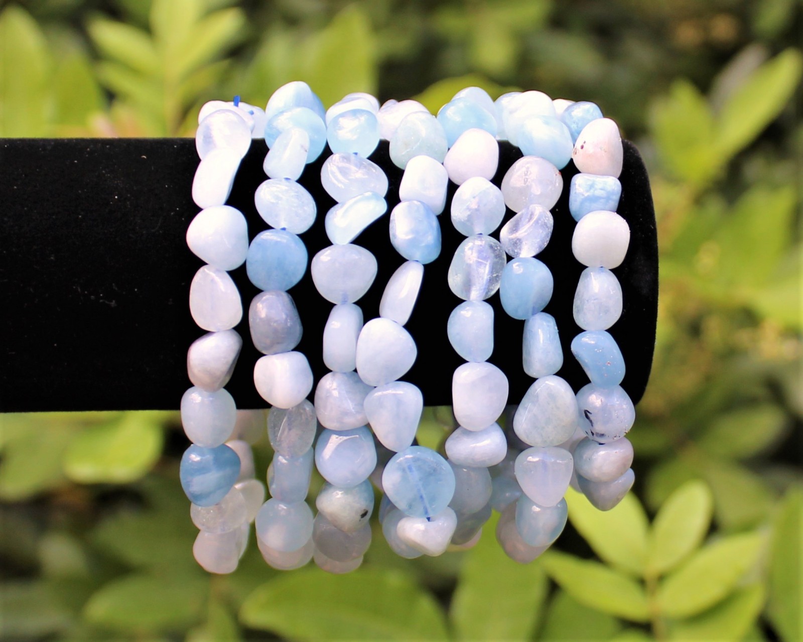 Aquamarine Tumbled Gemstone Bracelet: 6-8 mm Stones (‘A’ Grade, Stretch, Nugget)