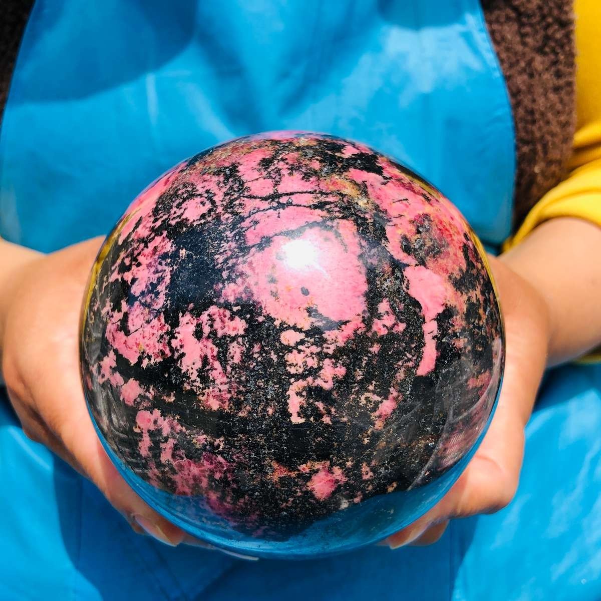5.85 LB Natural Rhodonite Crystal Sphere Pink Black Healing Gem Stone 4774