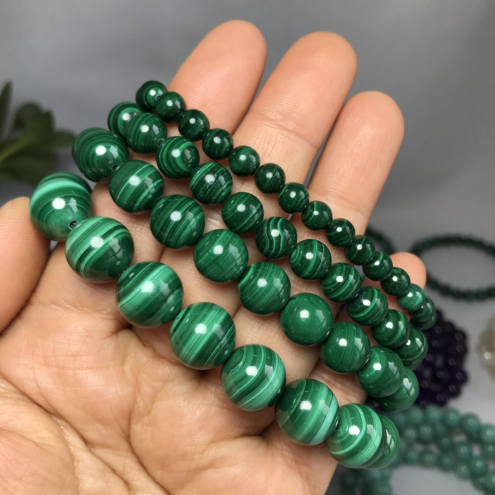 Natural malachite Polish stone bracelets Crystal ball sphere Specimen 6-12mm