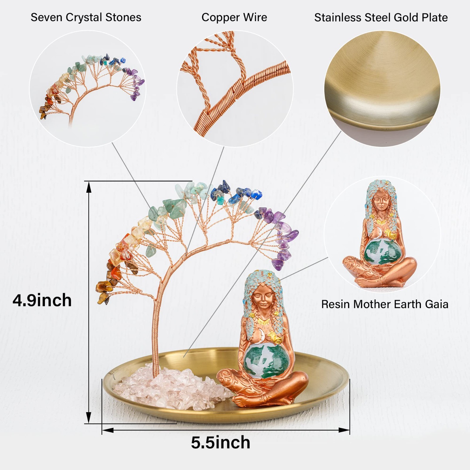 7 Chakra Healing Crystal Tree – Ceramic Mother Earth Decor, Yoga Gifts, Zen Home