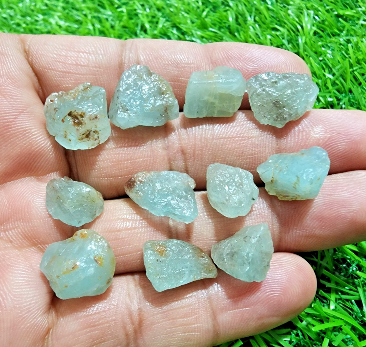 11Pcs Gorgeous Blue Aquamarine Gemstone Rough Lot 12-15mm Aquamarine Raw Stones