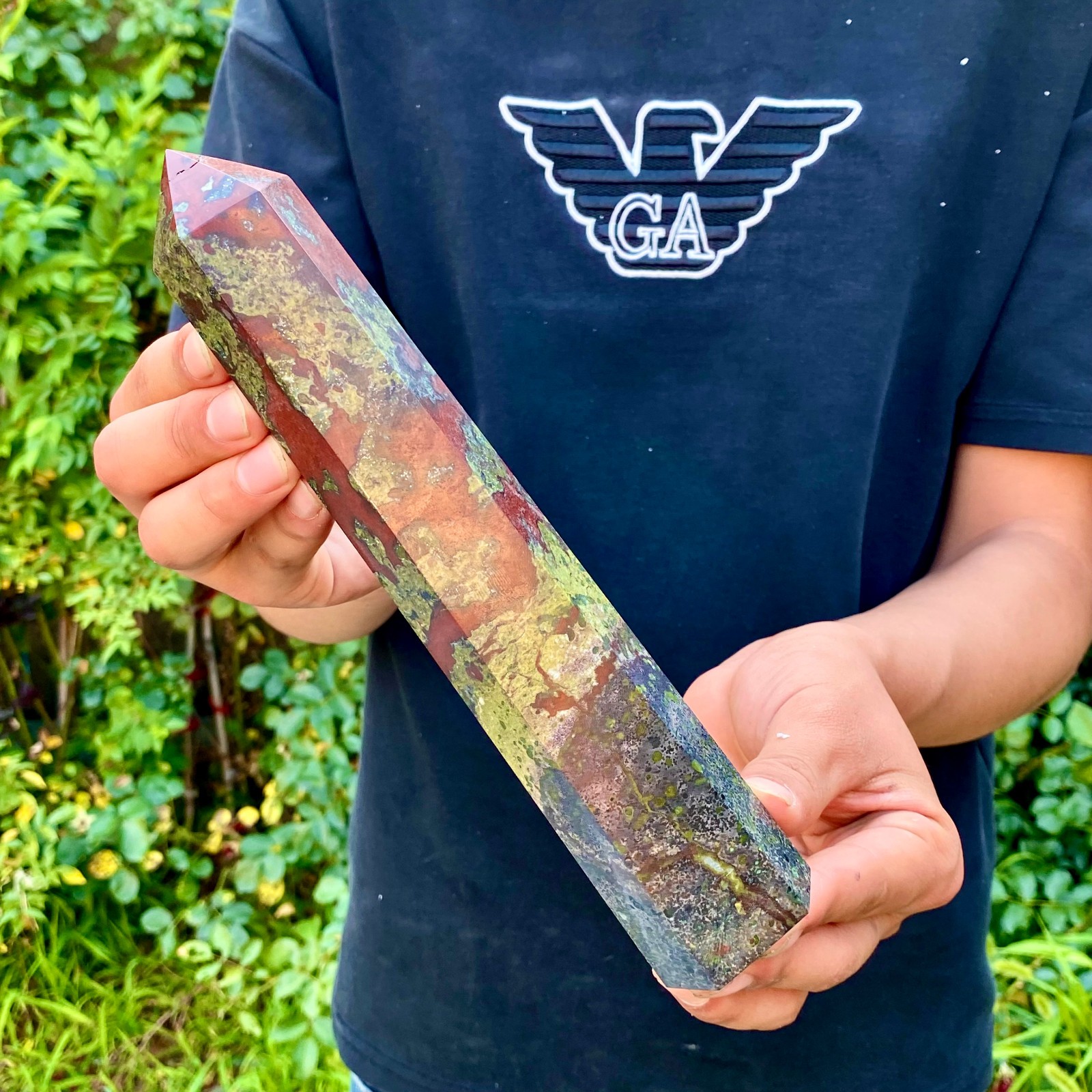 1.5LB Natural dragon blood stone Column Quartz Crtal Obelisk Energy Healing