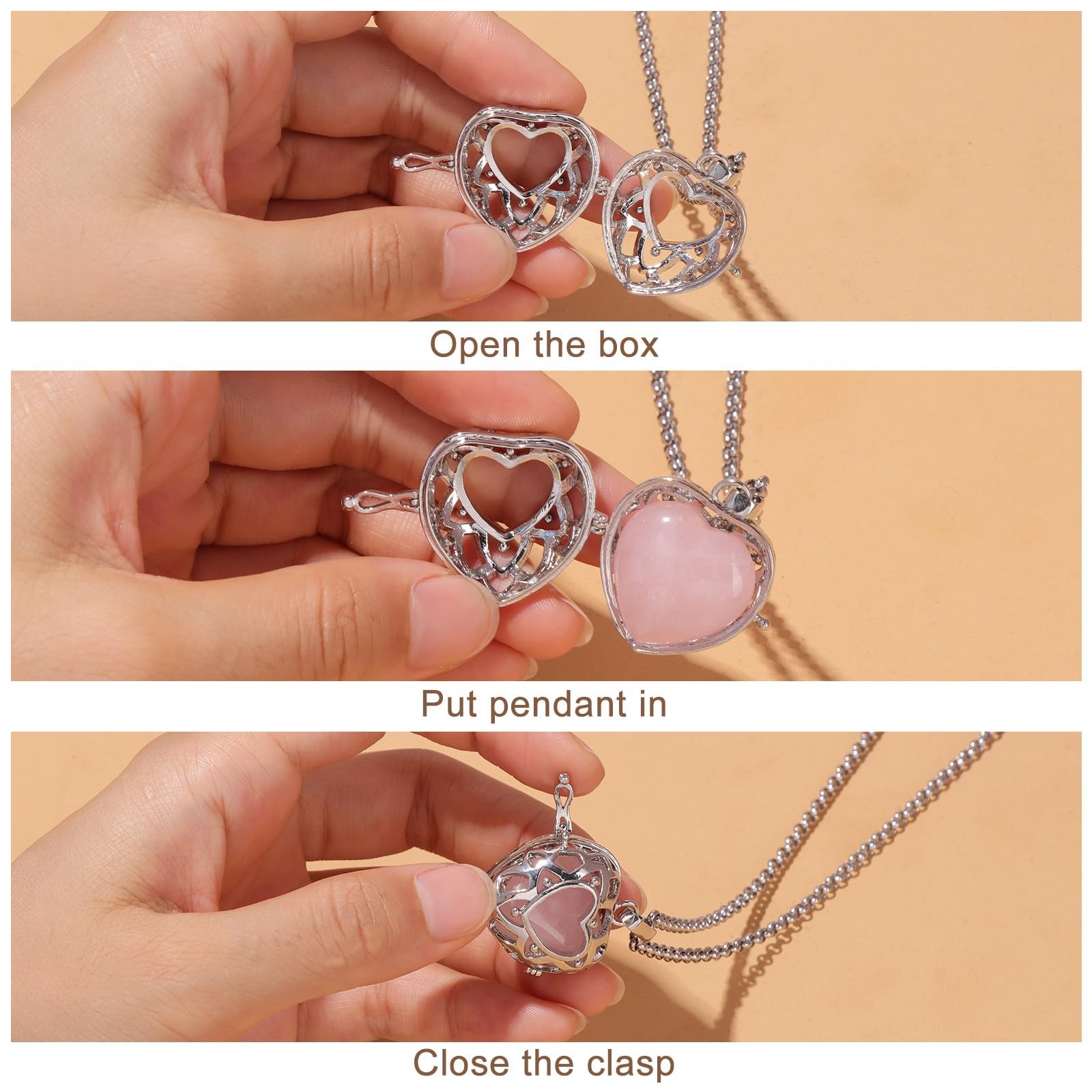 Heart Shaped Crystals and Healing Stones 7 Chakra Crystal Necklace 0.8 inch H…