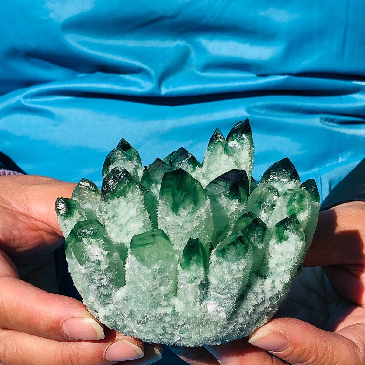 4Pcs 3.78LB New find green Phantom Quartz Crystal Cluster mineral samples heals