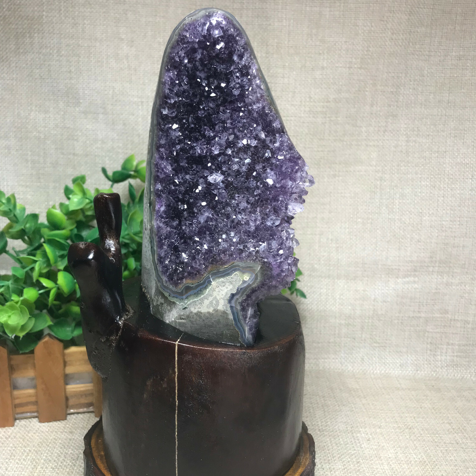 Natural Uruguay Deep Purple Crystal Quartz Amethyst Geode Clusters +Stand 1548g