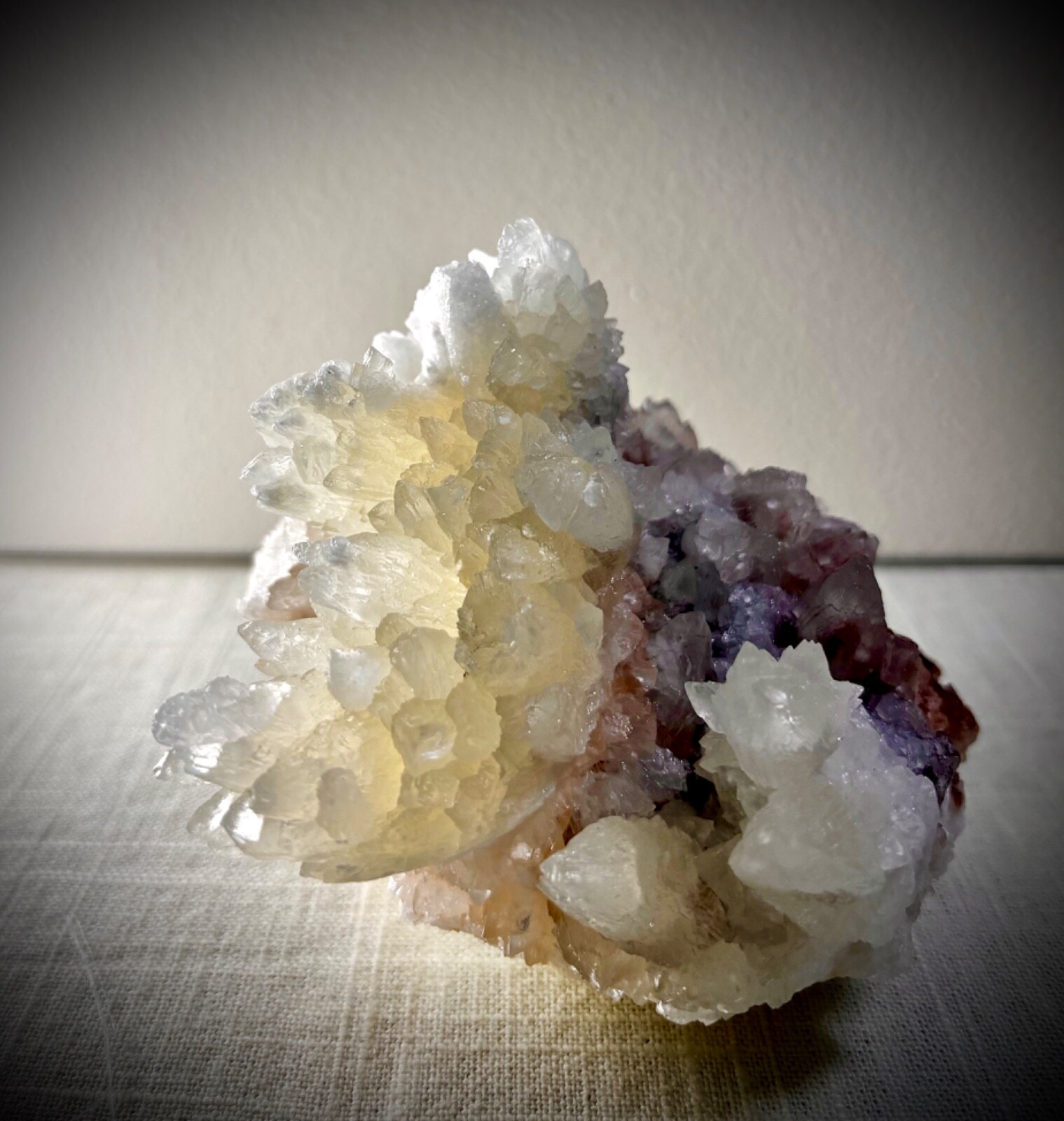 CALCITE CRYSTAL CLUSTER on QUARTZ SPECIMEN MULTI COLOR