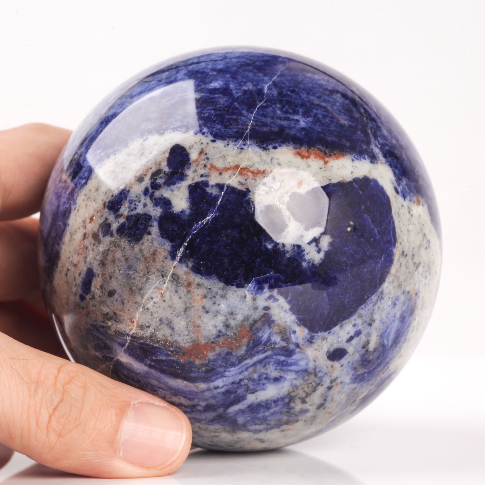 901g 86mm Deep Blue Sodalite Sphere Large Crystal Ball White Veins Healing