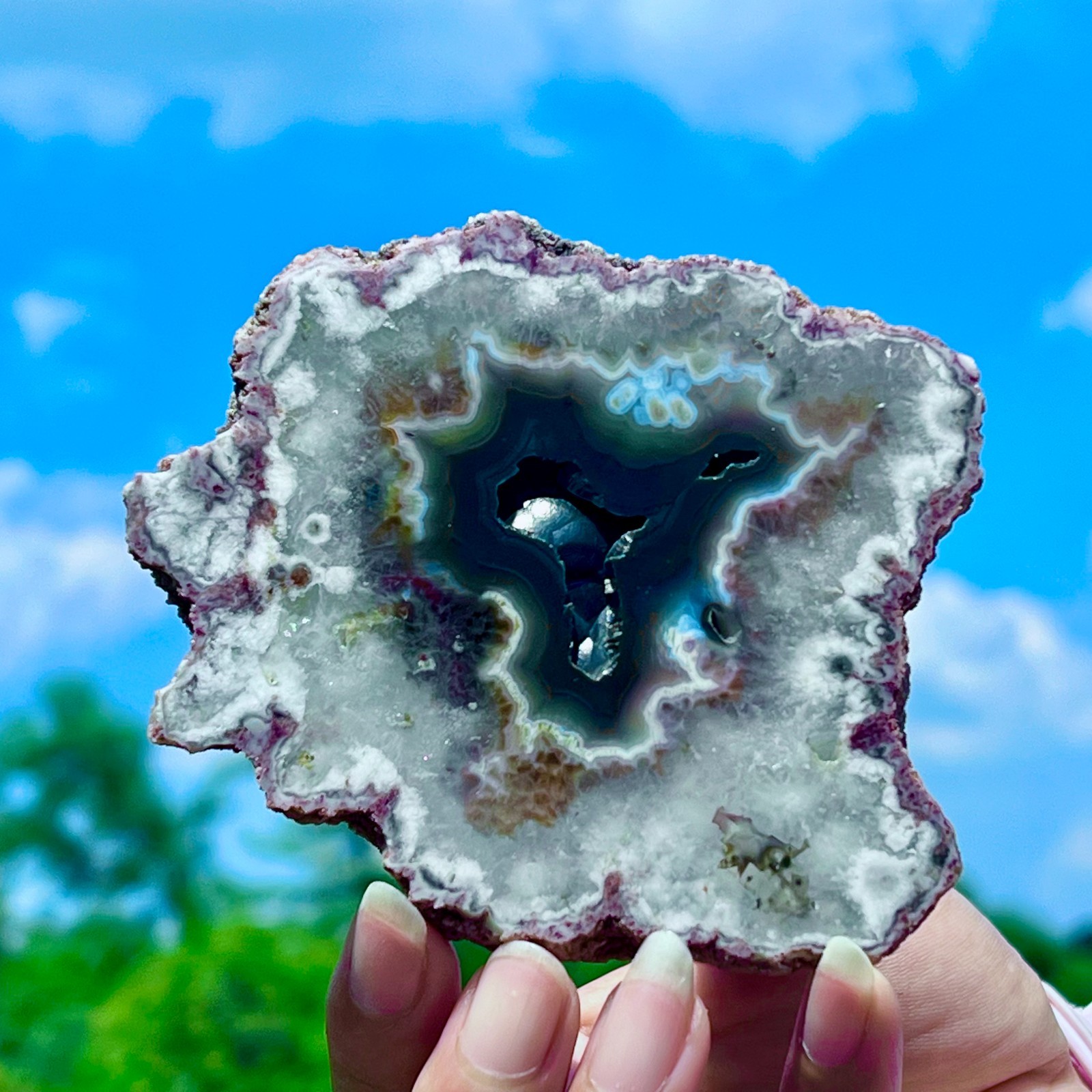 182G Natural Colorful Lace Agate Geode Slice Extra Large Gem From Argentina