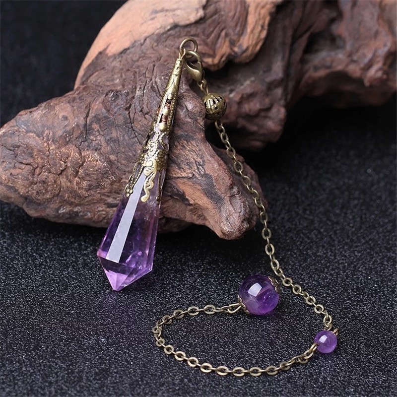 Natural Gemstone Pendulum 12Faceted Multi-Sided Crystal Pendant Healing Ornament