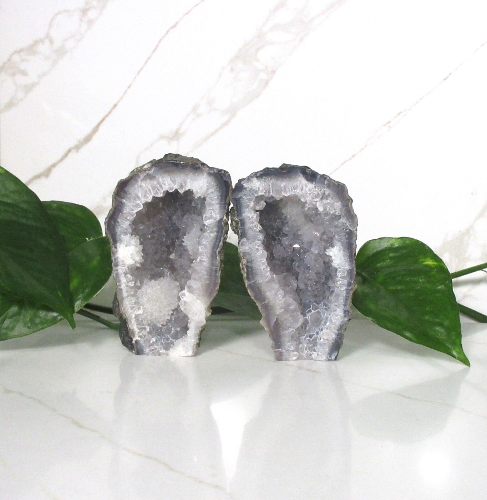 Blue Amethyst Crystal Geode Halves Set Blue Druzy Crystal Rare Gemstone Gift Set