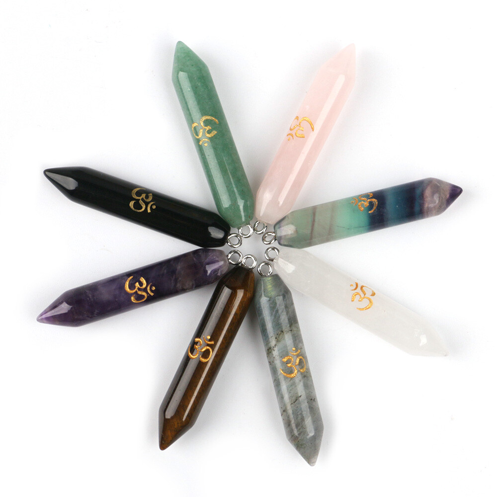 Chakra Crystal Pendulum Pendant Chain Runes Yoga Symbol Hexagonal Column Point