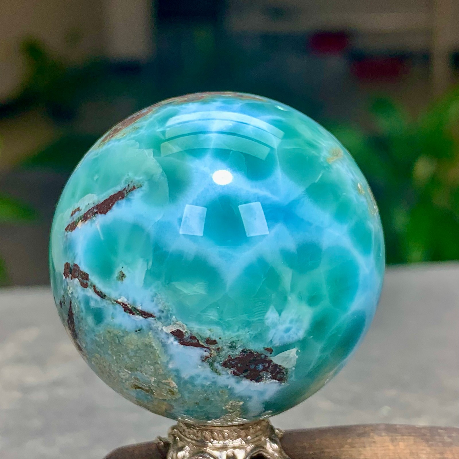 104G Natural larimar Gorgeous rough Crystal Sphere Ball Healing