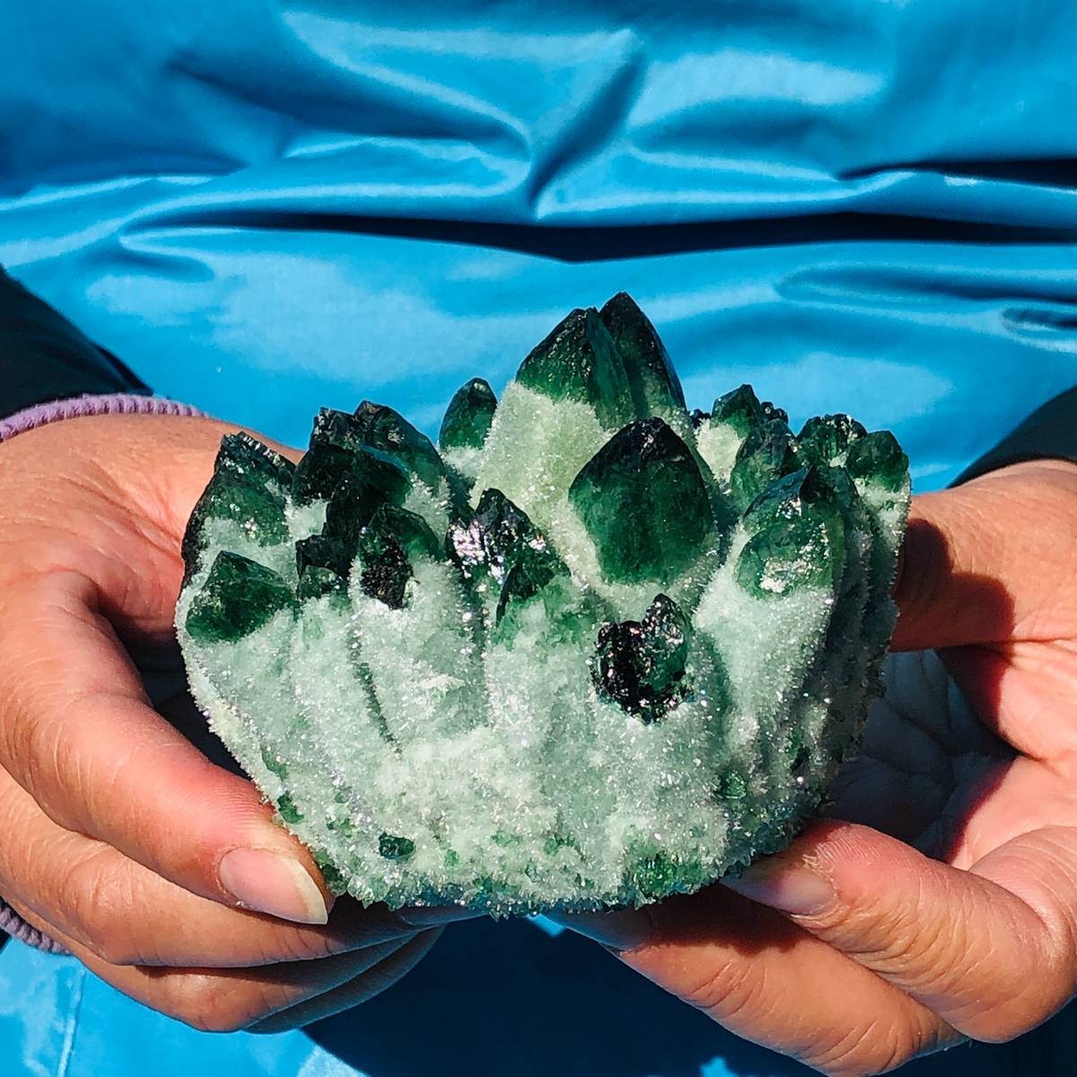 4Pcs 3.78LB New find green Phantom Quartz Crystal Cluster mineral samples heals
