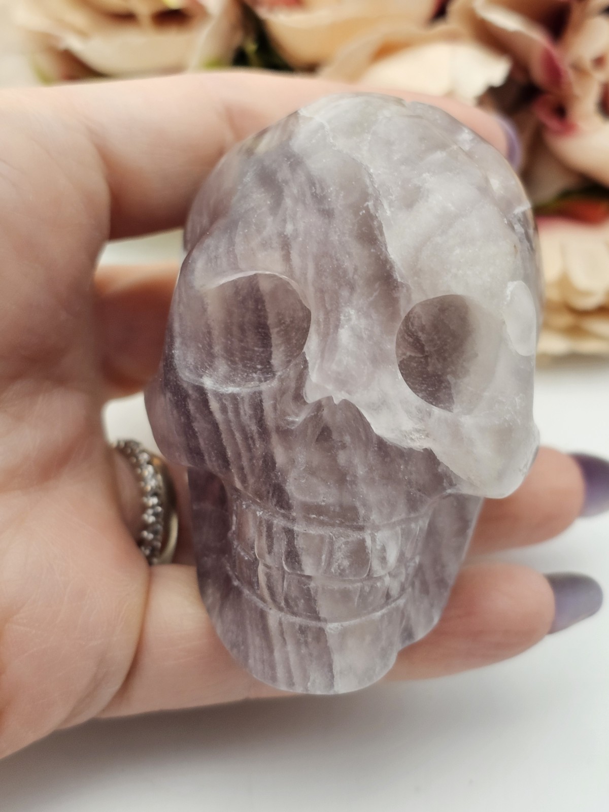 ✨️SALE ✨️ Rainbow Purple Fluorite Skull Crystal Carving 272g 6.8cm x5.3cm