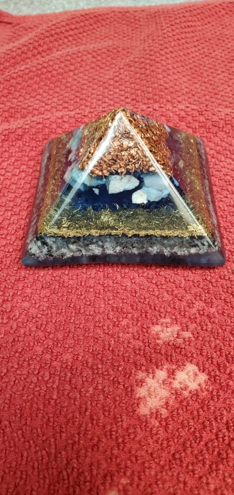 Orgone Pyramid Quartz, Amazonite,Snowflake Obsidian, And Copper/Brass