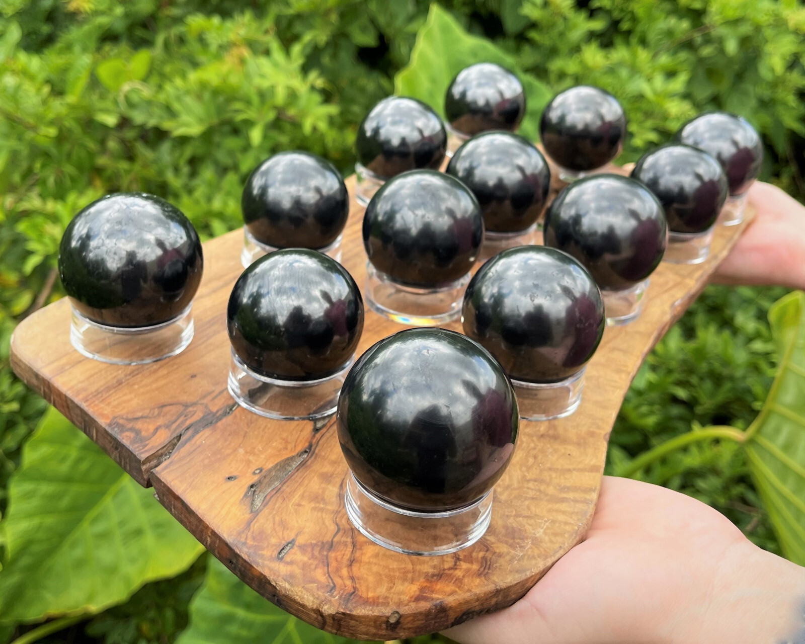 LARGE Shungite Crystal Sphere Medium 50 mm Sphere + Stand (2″ Shungite Sphere)