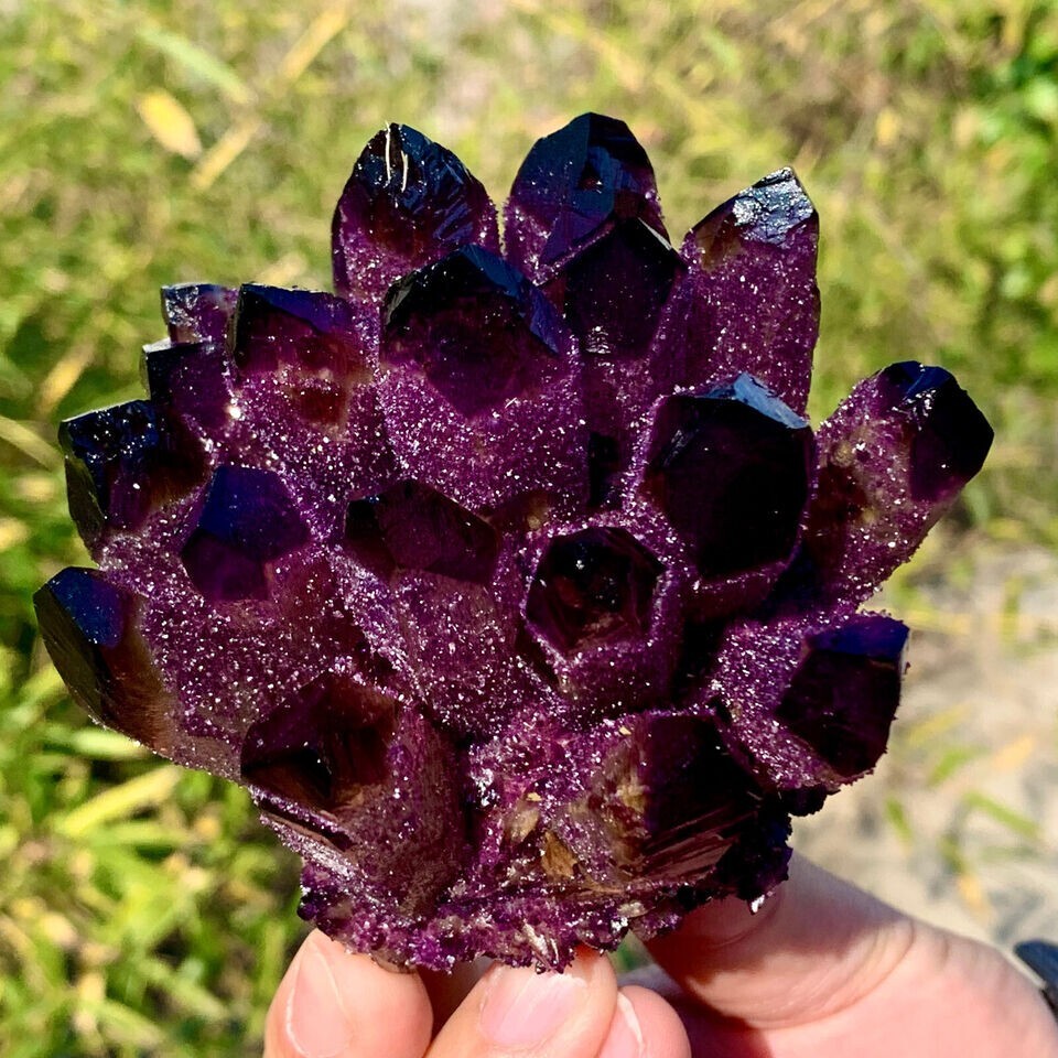 2.2lb Natural Dark Purple Phantom Cluster Titanium Geode Quartz Crystal Ornament