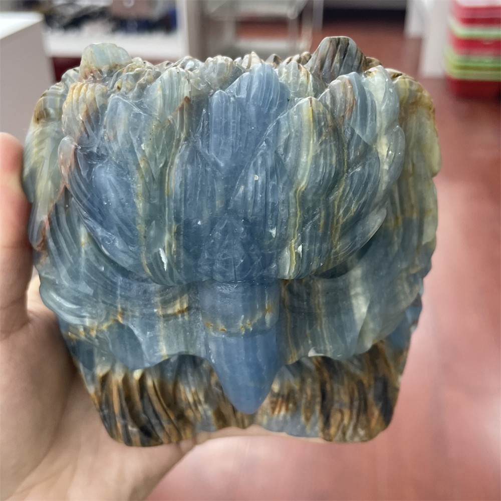 1.6LB 4.2″Natural A+Blue Onyx Eagle Statue Crystal Reiki Carving Heal Decor