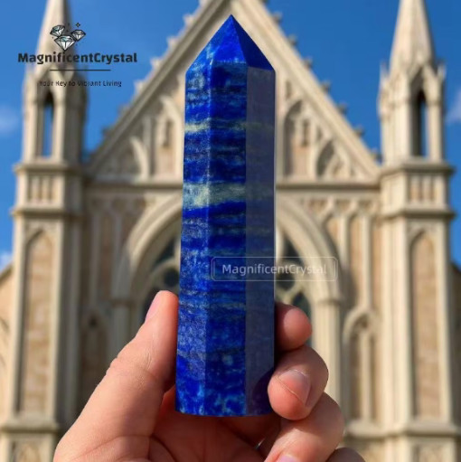 Genuine Lapis Lazuli Crystal Tower Point Healing Blue Gemstone Obelisk Wand Deco