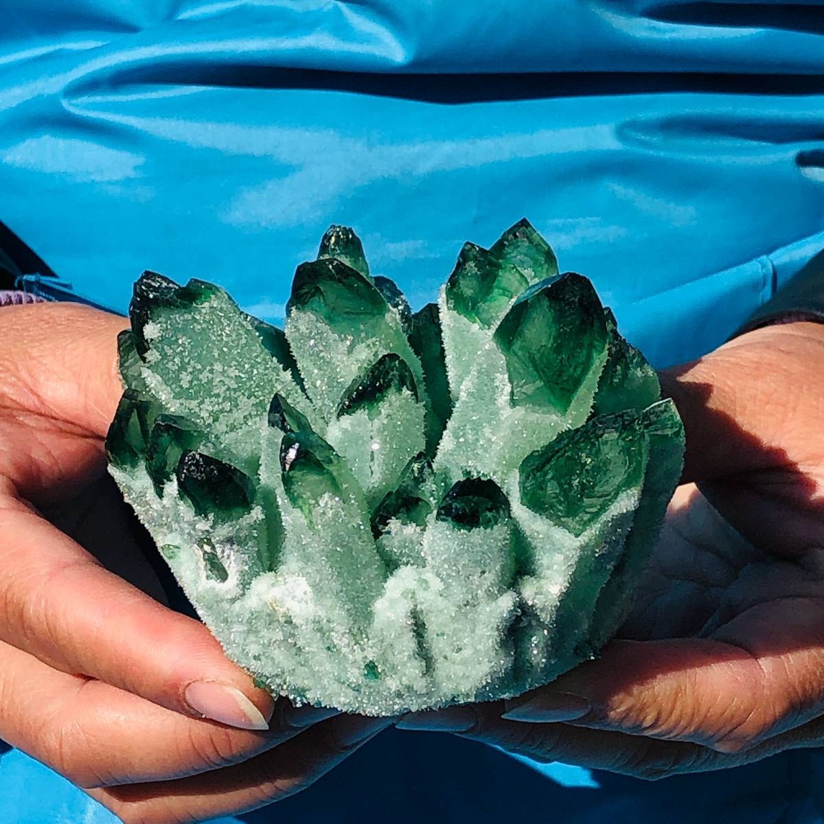 4Pcs 3.91LB New find green Phantom Quartz Crystal Cluster mineral samples heals