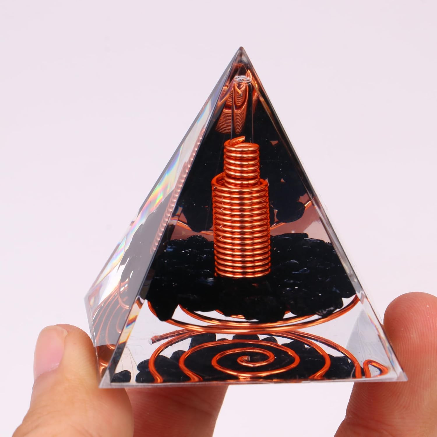Handmade Orgonite Pyramid Orgone Obsidian Gravel Copper Wire Healing Crystal USA
